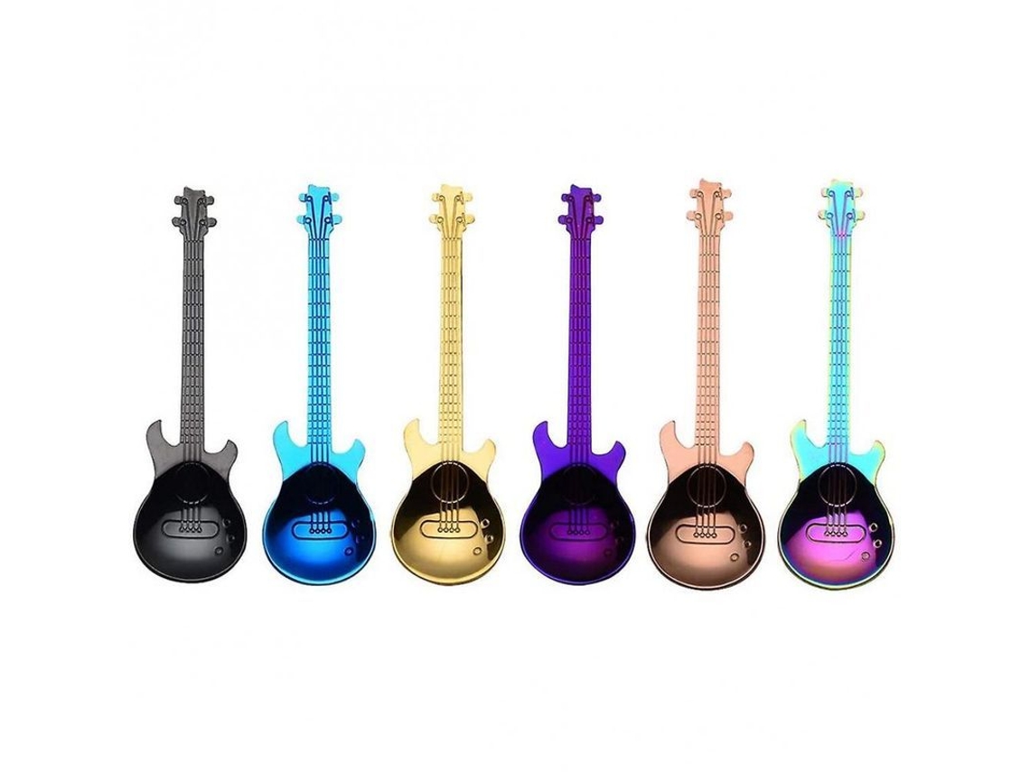 2026-cucharas De Guitarra 6 Piezas Acero Inoxidable Cucharas De Te Diseño Bonito Multicolor Para Café Restaurante Regalo Como Se Muestra