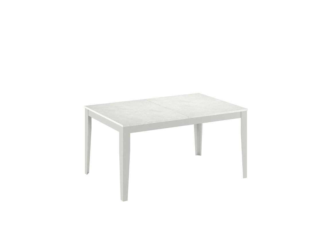 Mesa Extensível Grande De 156 A 316 Cm Com Tampo Em Melamina De Cimento Branco E Estrutura De Metal Branco - Design Minimalista E Moderno