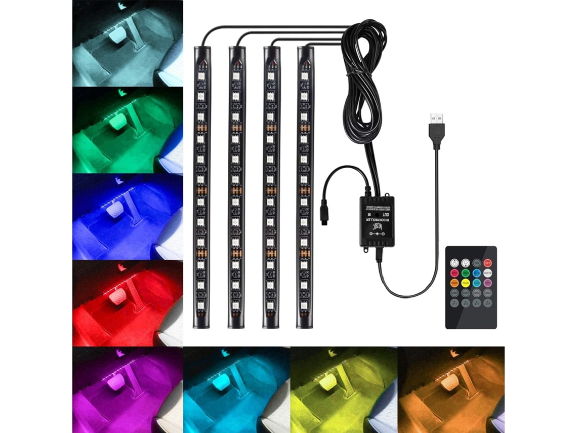 Luz Ambiente Led Para Interior De Carro Com Usb E Comando Ir Tressino