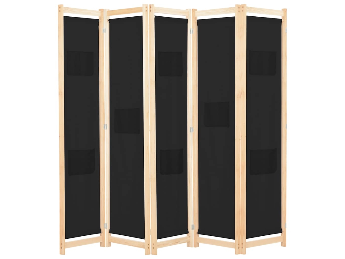 Vidaxl Divisória De Quarto Com 5 Painéis 200x170x4 Cm Tecido Preto