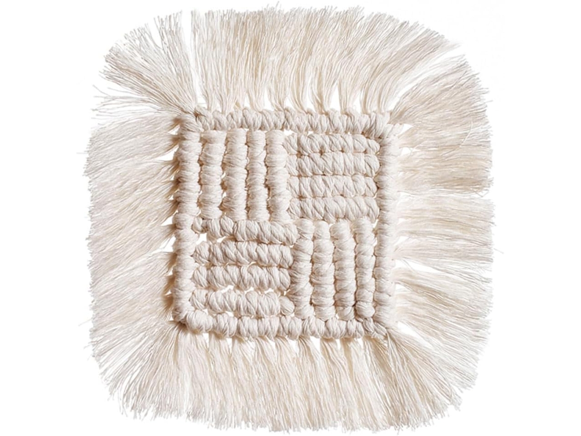 Vicasky Porta Copos De Macramê Em Algodão Branco Com Borlas, Decoração Elegante E Proteção Térmica Para Utensílios De