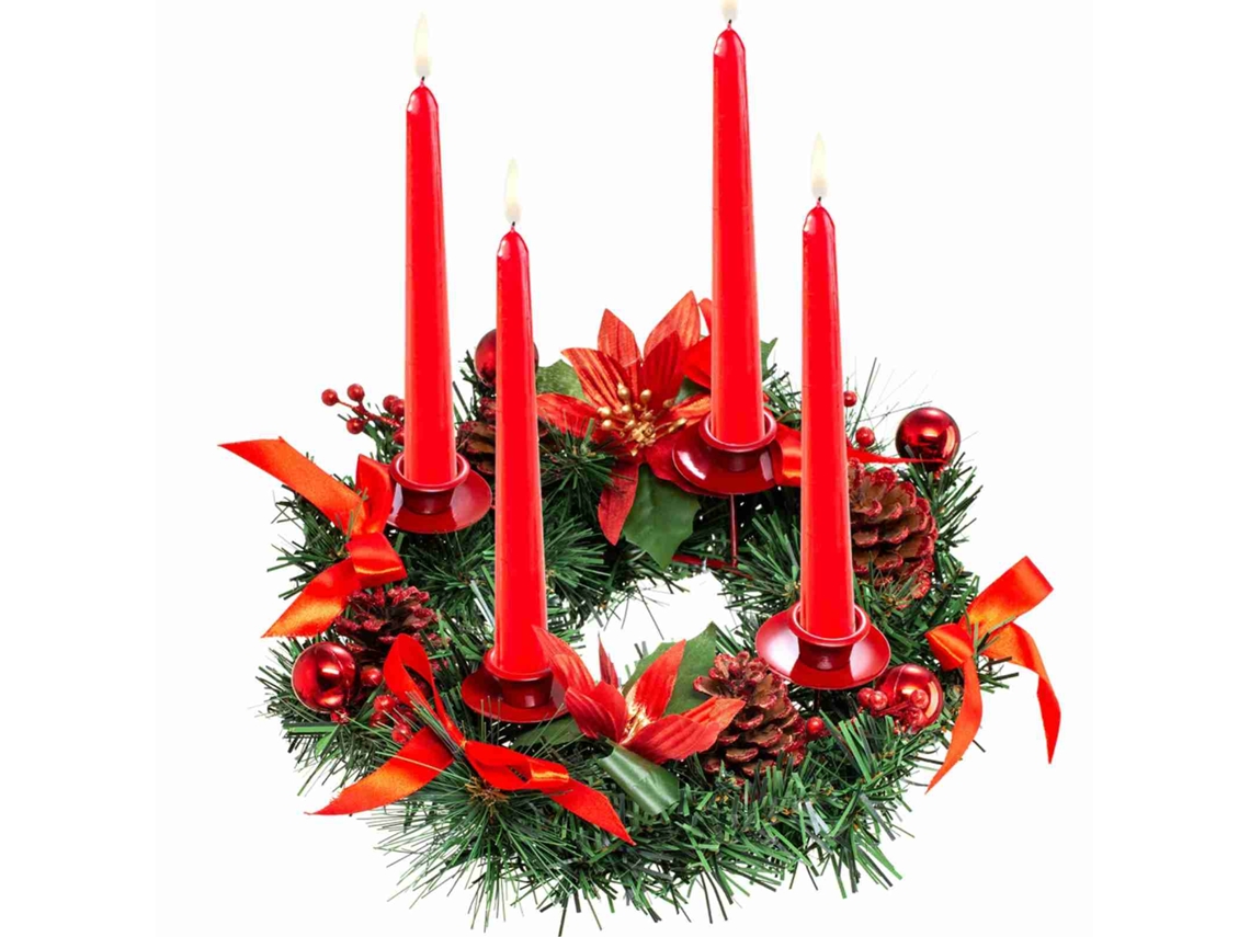 Coração de Natal em ramo de pinho com castiçal e laço para decoração festiva LAXISCREED