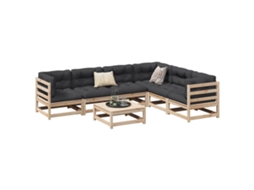 Conjunto 7 Peças Sofás De Jardim Com Almofadas Pinho Maciço Dkd Home Decor