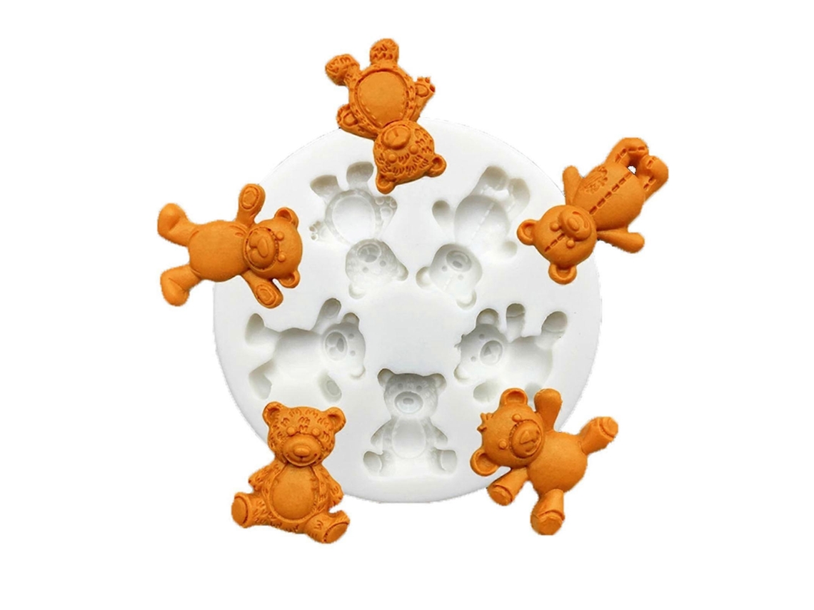 Forma De Silicone De Qualidade Alimentar Com 5 Encaixes Em Formato De Urso Para Bolo De Açúcar, Fondant E Chocolate. Cinza.