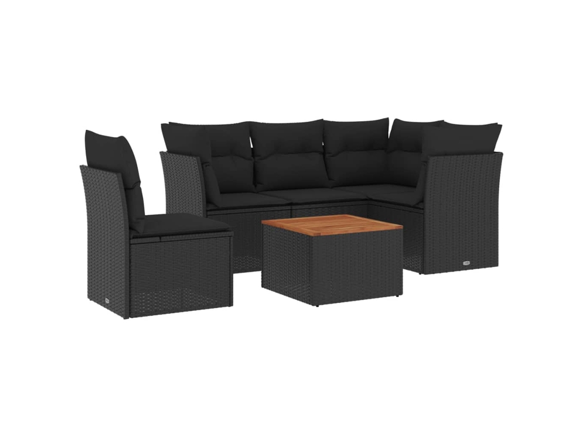 Conjunto Sofás de Jardim 6 Pcs com Almofadões Vime Pe Preto MAISON EXCLUSIVE (6 pcs)