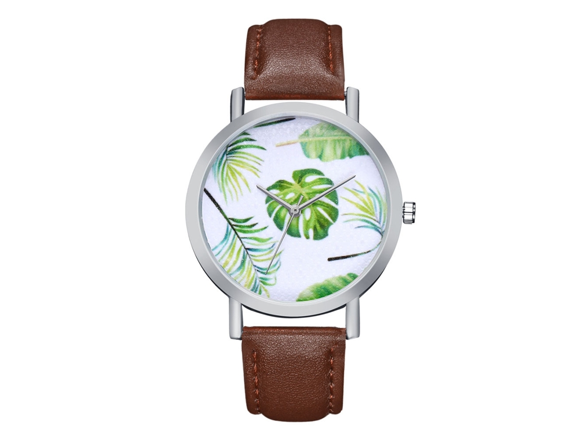 Reloj De Pulsera Analógico De Cuarzo Con Dial Redondo Moda Para Mujer Y Hombre Marrón