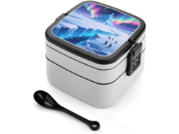 Marmita Bento Aurora Glacier De Camada Dupla Para Adultos Com Colher E Alça, À Prova De Vazamentos, Marmita Empilhável