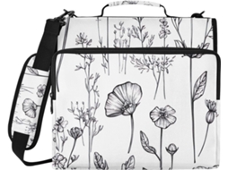Bolsa Organizadora Clássica Preta E Branca Com Estampa Floral, Resistente À Água, Com Fecho De Zíper, Compartimento