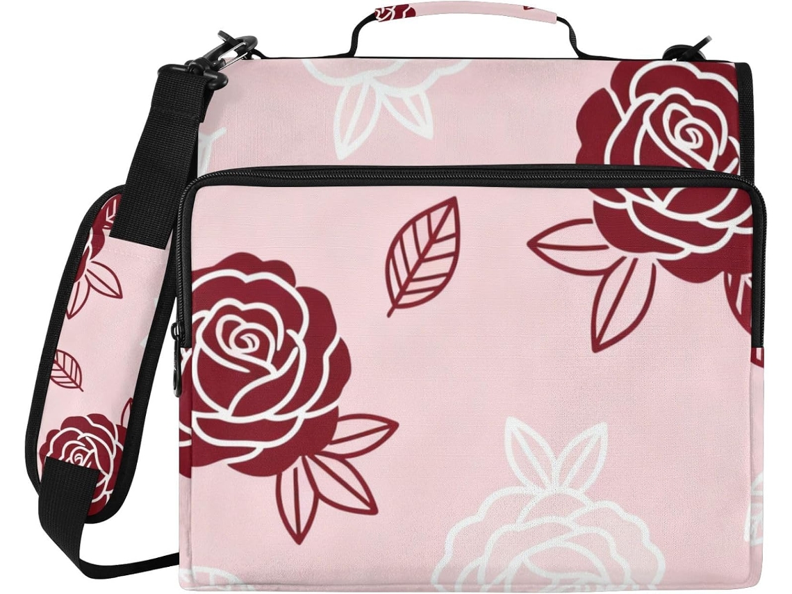 Bolsa Organizadora Portátil com 3 Argolas, Zíper, Alça de Ombro e Mão para o Dia Dos Namorados, Rosa, 3,8 Cm 3