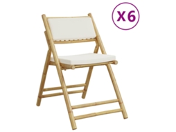 Maison Exclusive - 6 Pcs Cadeiras Bistrô Dobráveis C/ Almofadões Branco Nata Bambu