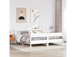 Cama Sem Colchão 200x200 Cm Madeira De Pinho Maciça Branco