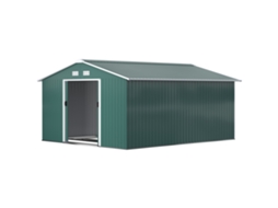 Galpão de Jardim 12,4m² com 2 portas deslizantes, reforço de base, verde 340x386x200 Cm | S/MARCA