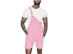 Shorts Jeans Masculino Casual De Algodão Com Bolso Peito E Cinto De Corda Para Verão Rosa
