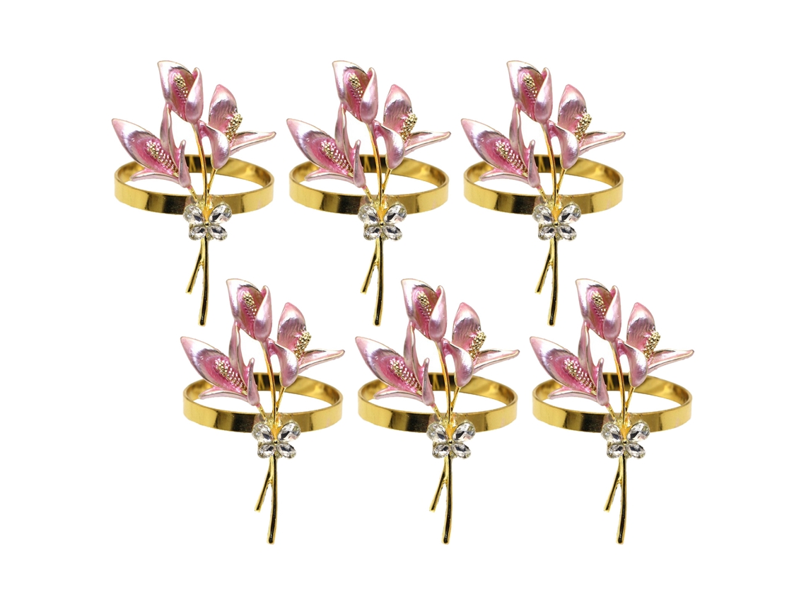Laxiscreed Porta-guardanapos Rosa Com Detalhes Dourados E Imitação De Diamantes Elegantes, Conjunto De 6 Peças