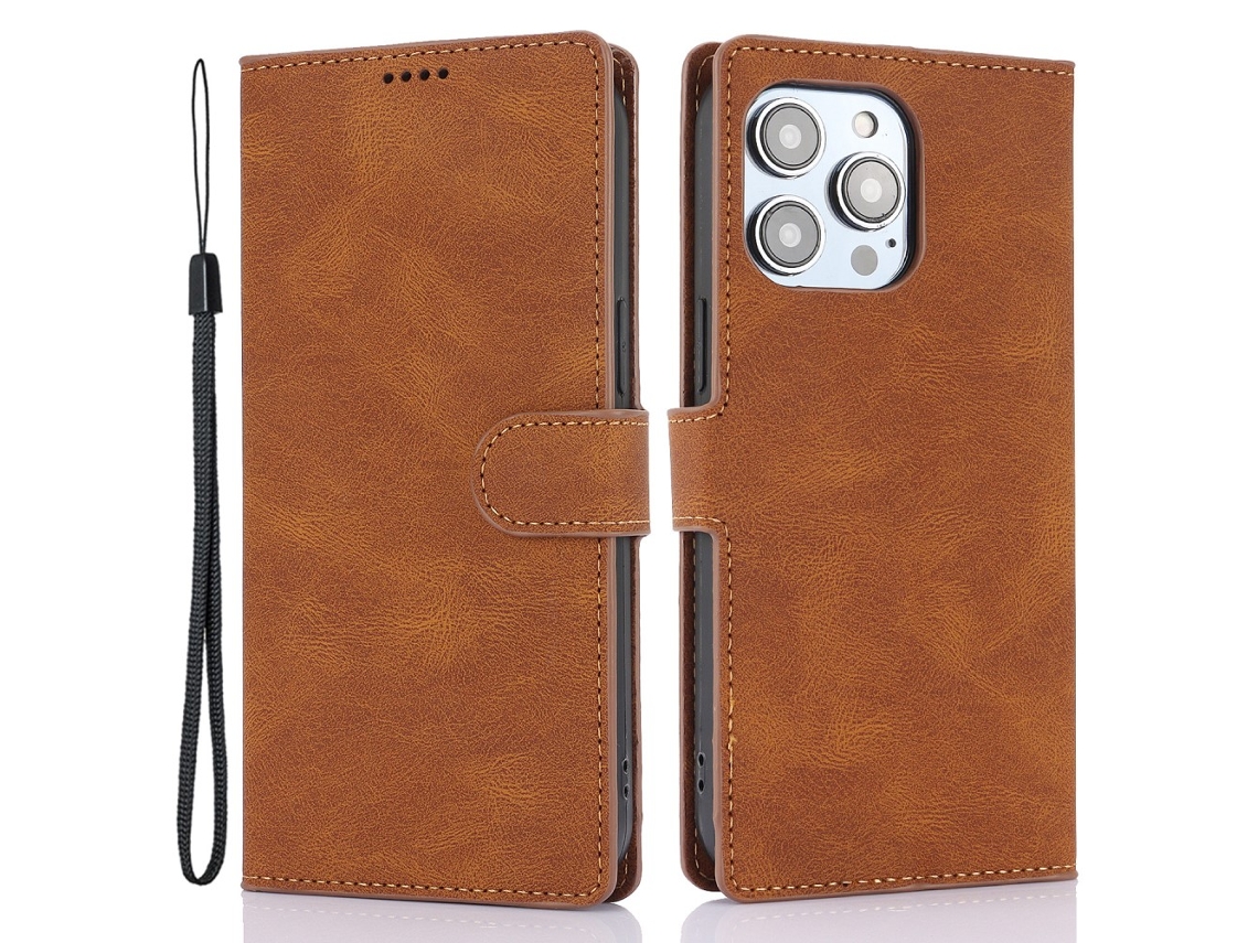 Capa Em Couro Pu, Com Pega Para Apple Iphone 16 Plus - Castanho