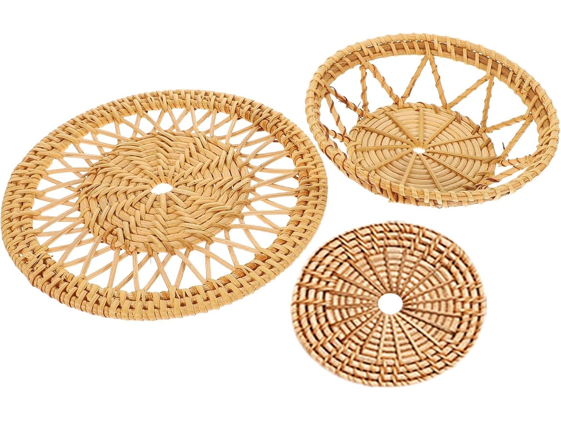 Conjunto De 3 Paniers Plats Ronds En Herbe Tressée Pour Décoration Murale Bohème Rustique,