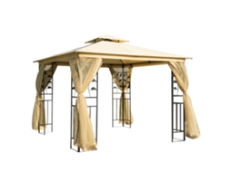 Gazebo Jardim 3x3m (com Mosquiteiro, Estrutura Aço, Toldo Duplo, Bege)