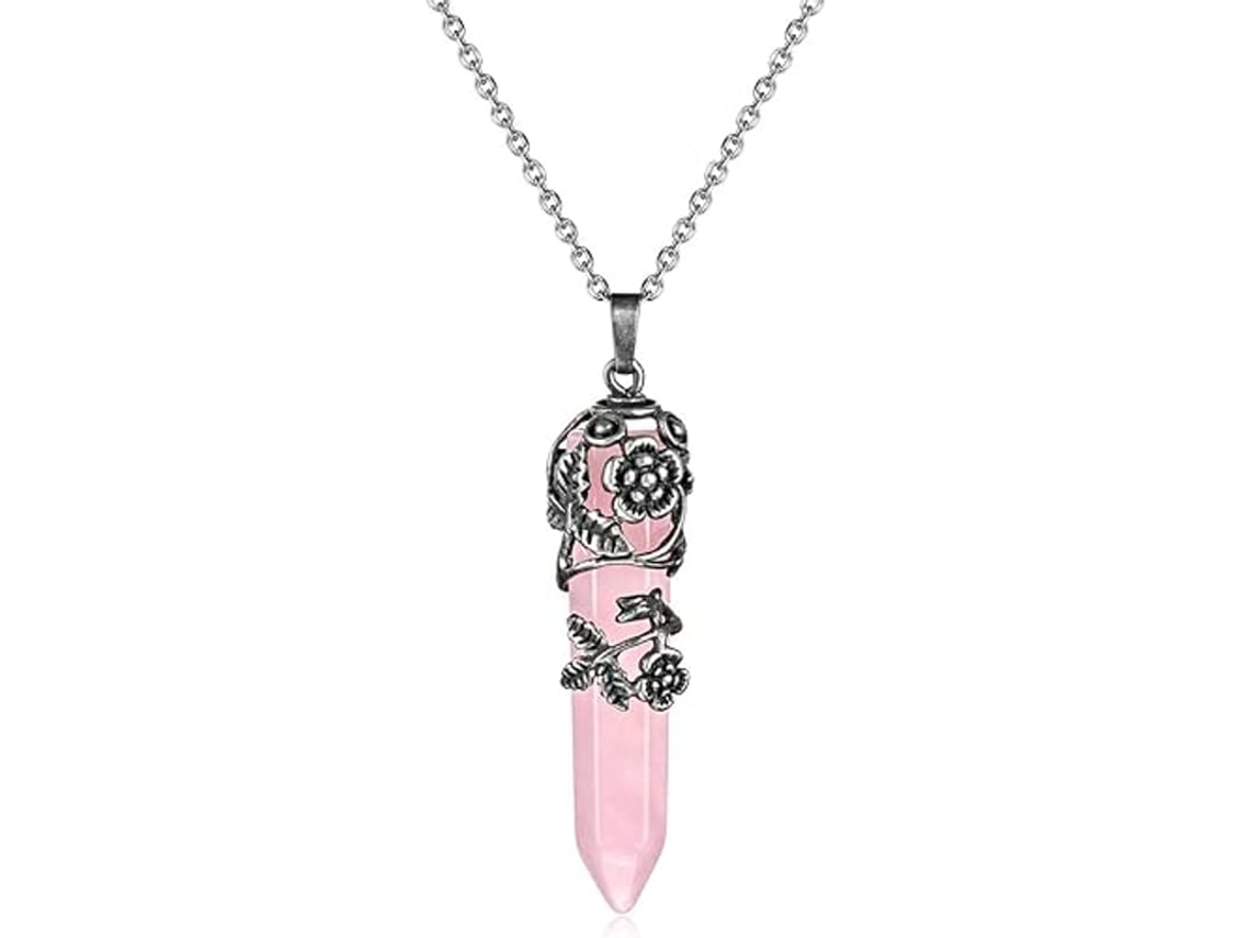 Colar De Cristal Vintage Com Quartzo Envolvido Em Flor Pedra De Reiki Onix Preto