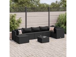 Conjunto Lounge Jardim 8 Peças C/ Almofadões Vime Pe Preto Dkd Home Decor