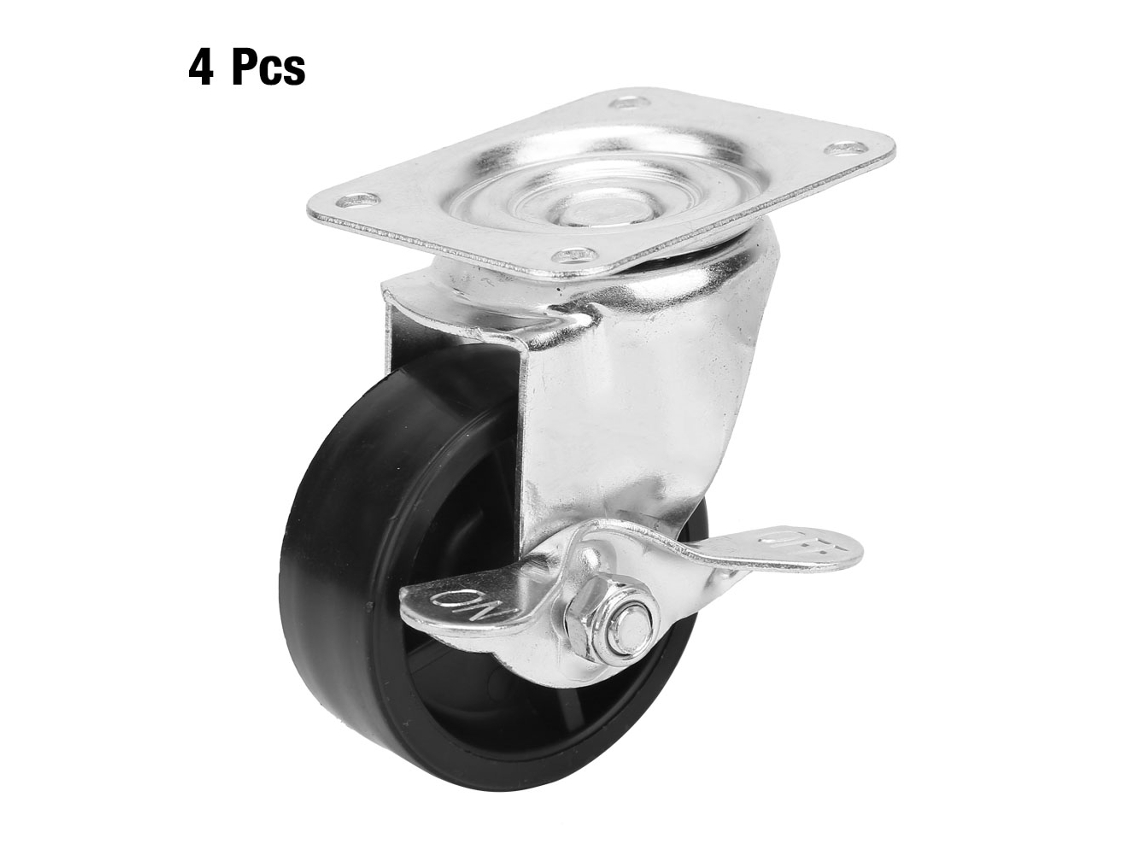 4 rodas caster fixas com freio silencioso PP para móveis 2 polegadas conjunto de 4