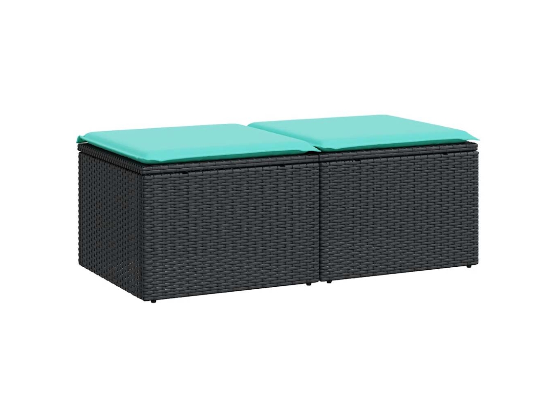 Conjunto de 2 Sofás Jardim com Almofadões Vime Pe/acácia Preto MAISON EXCLUSIVE