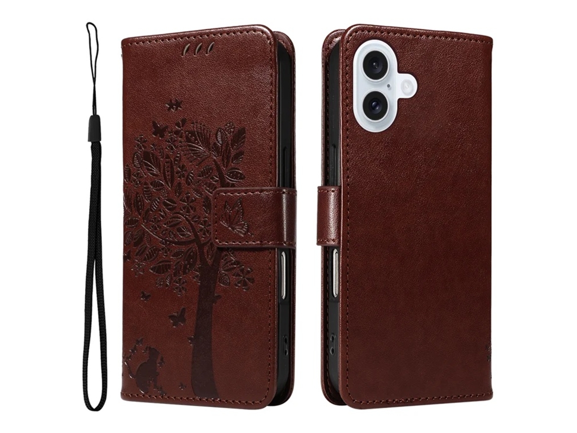 Capa Carteira Em Couro Sintético Com Estampa De Árvore Para Iphone 17 - Café