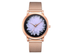 Reloj De Mujer De Cuarzo Con Correa De Malla Y Dial Redondo Patrón Floral Moda (oro)