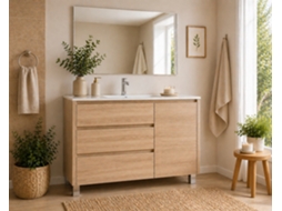 Móvel De Casa De Banho Com 3 Gavetas, Porta E Lavatório Origenbath Volum Sem Espelho 90x45 Cm Estepa