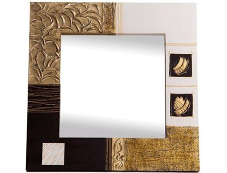 Espelho Artesanal LOHOART Madeiras (Dourado Preto Acrílico - 80 x 80 cm)