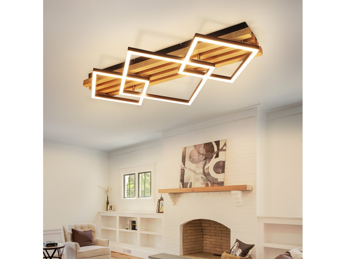 Nettlife Candeeiro De Teto Led Regulável De Madeira Com 3 Anéis, 46 W, Moderna, 70 Cm, Para Sala De Estar