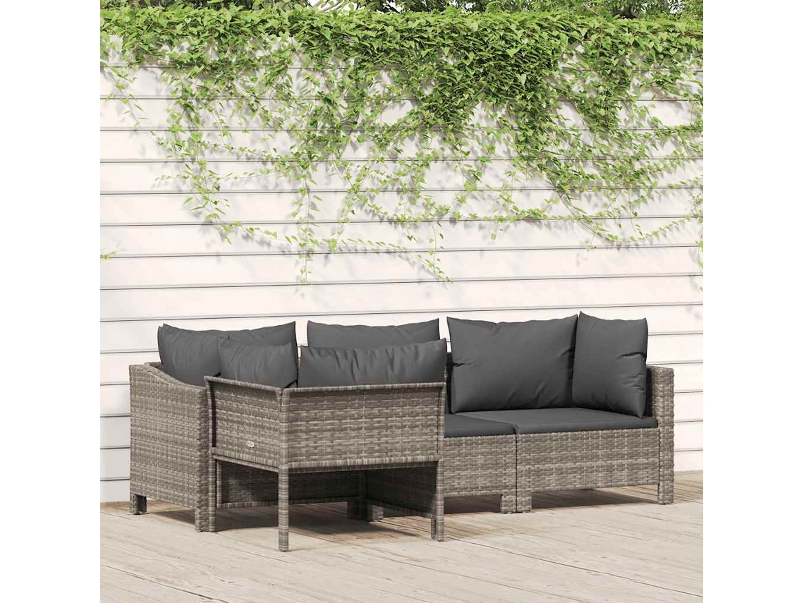 Vidaxl Conjunto De Lounge De Jardim Com 4 Peças E Almofadas Em Vime Sintético Cinza