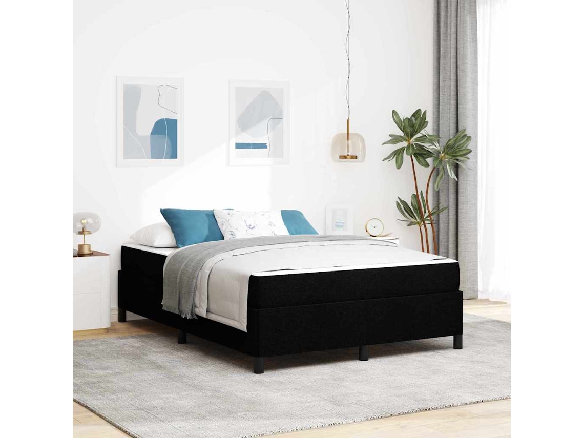 Vidaxl Cama Box com Colchão Preto 140 X 190 Cm Tecido