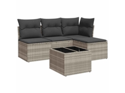 Conjunto de 5 Sofás Jardim com Almofadões Vime Pe Cinzento Claro MAISON EXCLUSIVE (5 pcs)