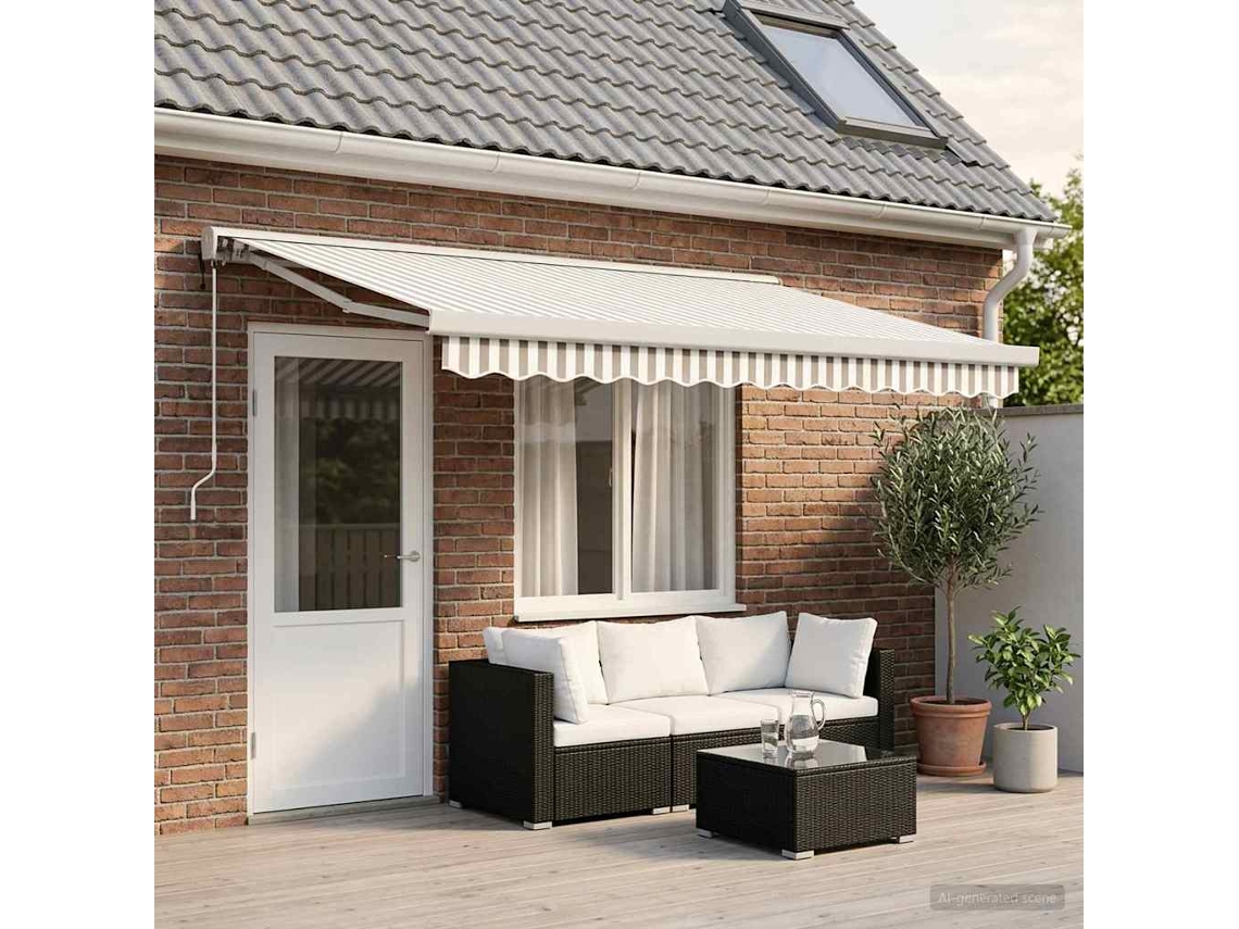 Vidaxl Toldo Retrátil Cinza Claro E Branco 450 × 300 Cm Tecido E Metal