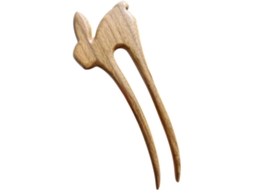 Gancho de cabelo elegante e fácil de usar, feito de madeira cáqui com superfície polida.