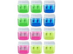 Conjunto de 12 porta-lápis manuais com dois furos e tampas.