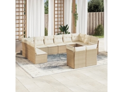 Vidaxl 12 Pcs Conjunto De Sofás P/ Jardim Com Almofadões Vime Pe Bege