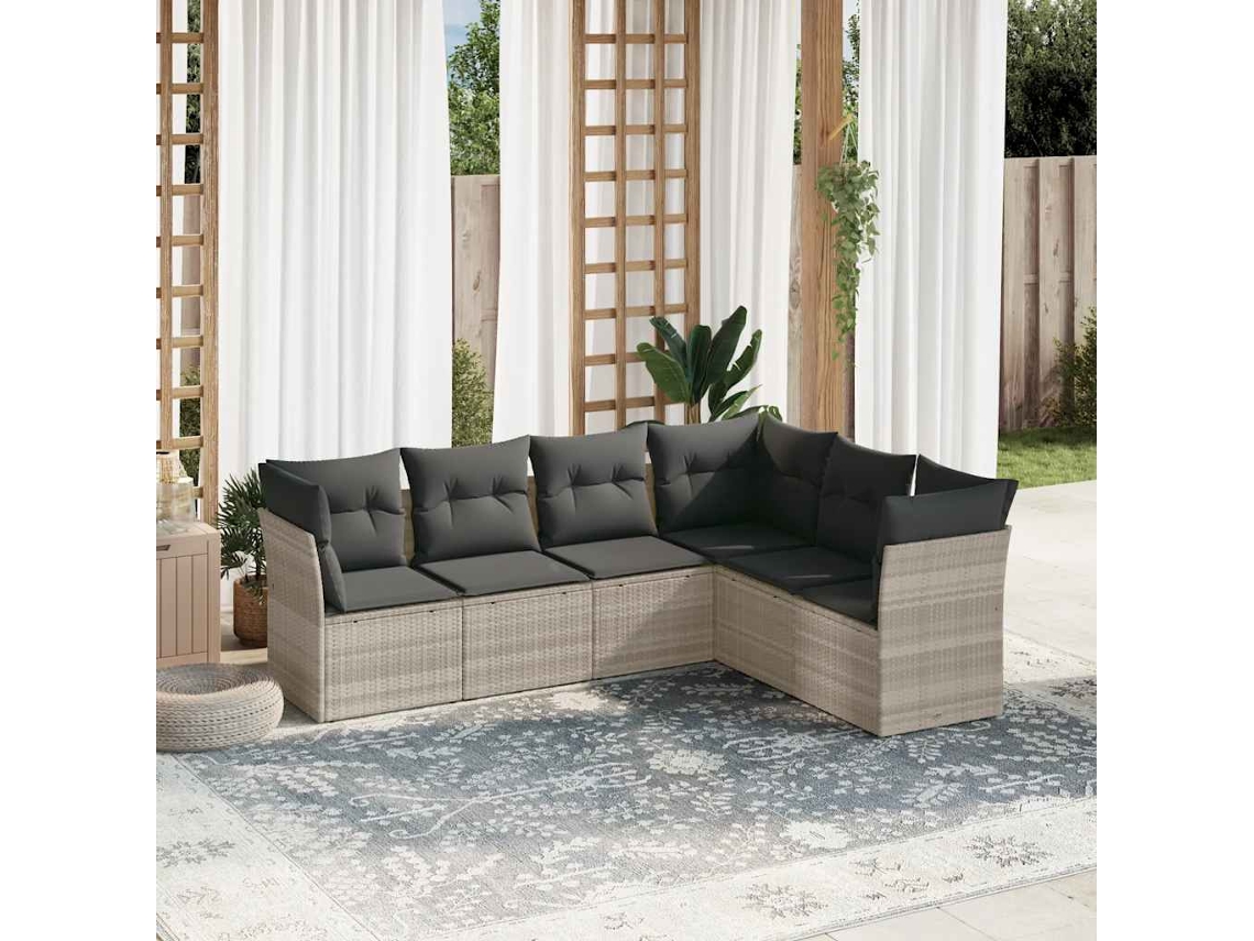 Vidaxl 6 Pcs Conj. Sofás Jardim Com Almofadões Vime Pe Cinzento-claro