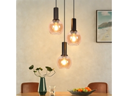 Candeeiro Suspenso em Preto 3 Luzes Estilo Industrial Vintage Vidro Casquilho E27 Altura Regulável para Sala de Estar e Sala de Jantar ZMH