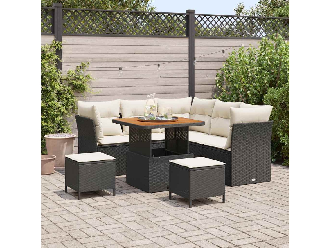 Vidaxl Conjunto De Sofá De Jardim Com Almofada 8 Pcs Preto E Creme