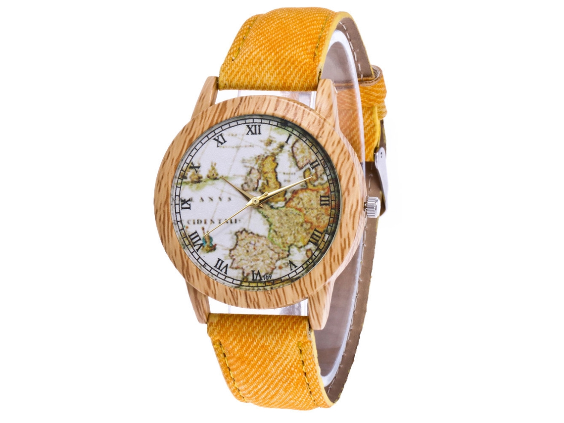 Relógio de pulso Zhoulianfa amarelo casual de quartzo com pulseira de jeans simples e moderna.