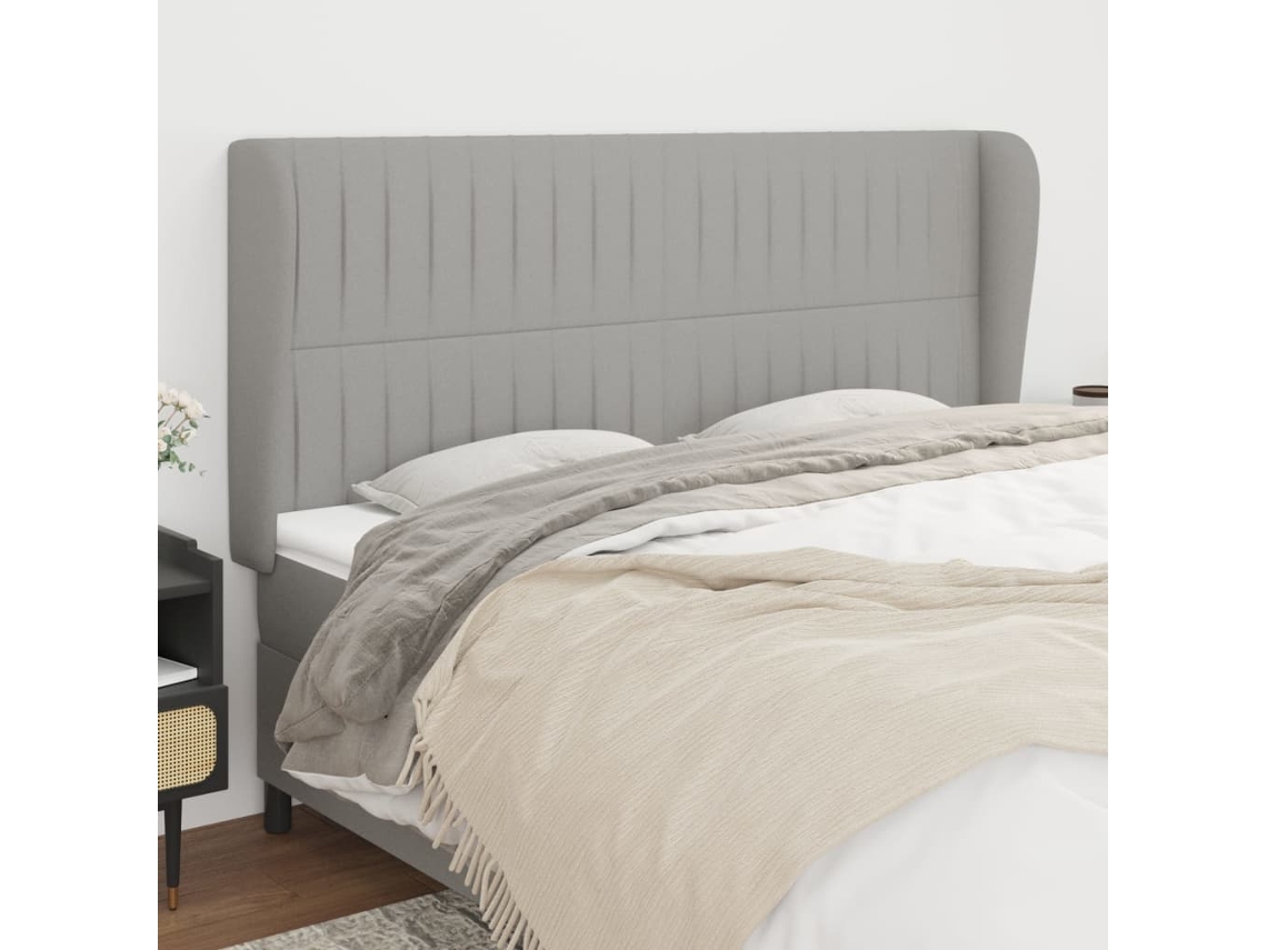 Vidaxl Cabeceira Cama C/ Abas Tecido 203x23x118/128 Cm Cinzento-claro