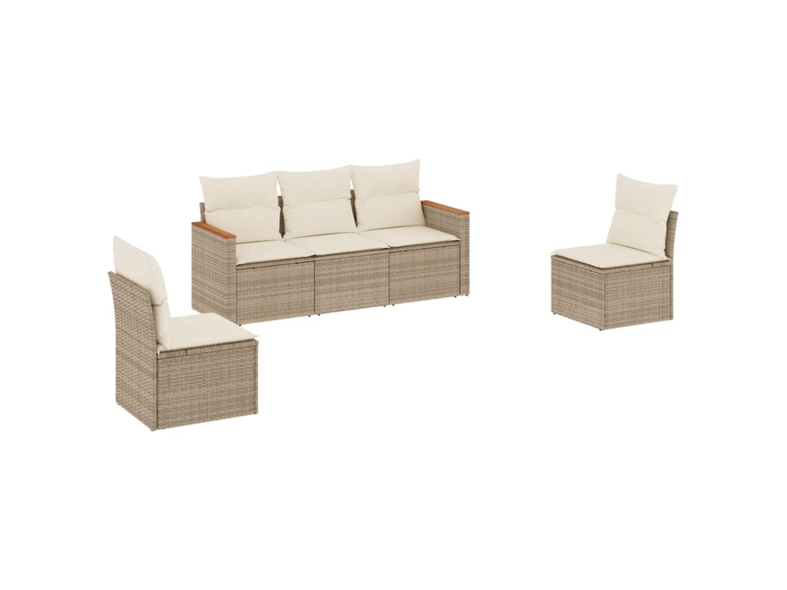 Conjunto de 5 Sofás para Jardim com Almofadões Vime Pe Bege MAISON EXCLUSIVE (5 pcs)