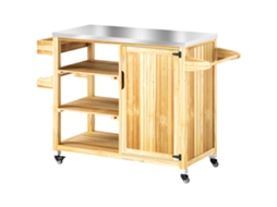 Carrinho Churrasco 6 Prateleiras, Bancada, Suporte Toalhas, Mesa Lateral Madeira, Para Churrasco A Carvão, Jardim/terraço, 134,5x50x91,5cm.