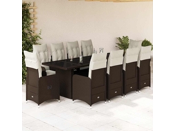 11 Pcs Conj. De Bistrô P/ Jardim C/ Almofadões Vime Pe Marrom Dkd Home Decor