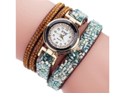Relógio de Pulso Feminino de Quartzo com Pulseira Multicamadas e Cristais Coloridos (marrom)