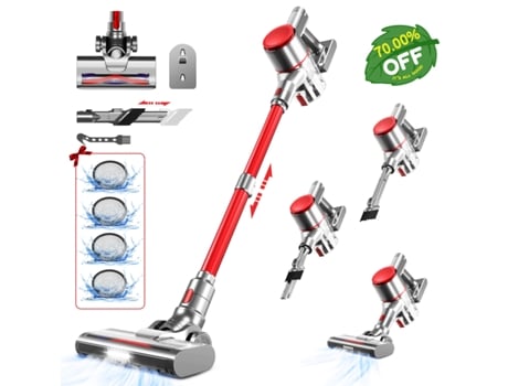 Aspirador de pó vertical sem fio, autonomia de 50 minutos, escova antiemaranhamento com luz LED, reservatório de 1,3 L, ideal para cabelos, carpetes e pisos duros. Adormii