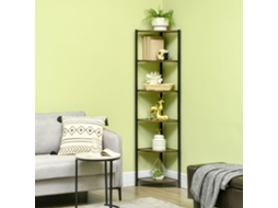 Estante Moderna De Canto Com 6 Prateleiras Em Metal E Mdf, 34x34x166cm, Marrom Preto