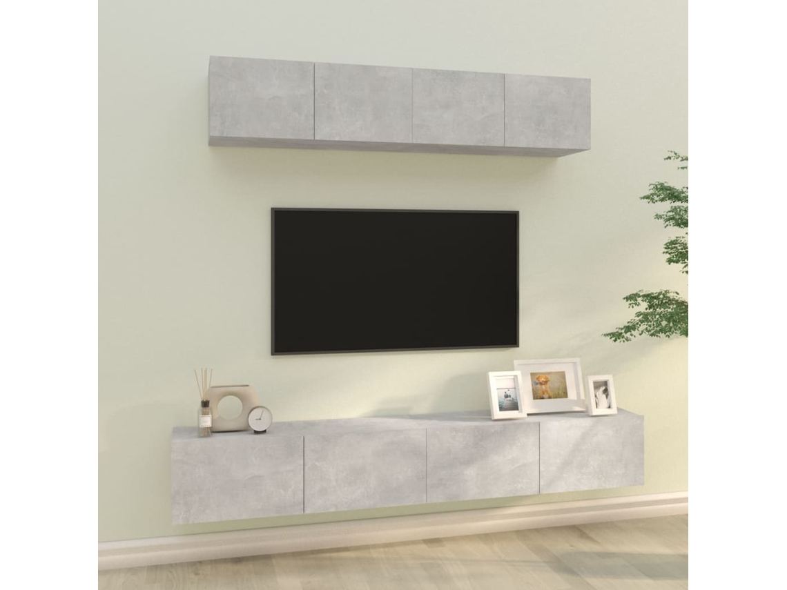 Conjunto Mã³veis De Tv 4 Pcs Madeira Processada Cinza Cimento DKD HOME DECOR