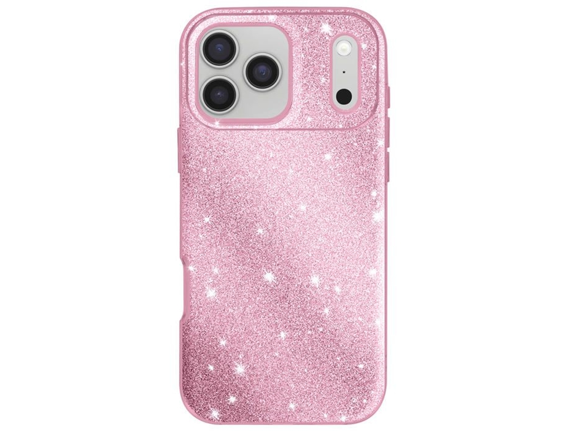 Capa Para Iphone 17 Pro Max, Design Em Dois Materiais E Acabamento Rosa Com Glitter.